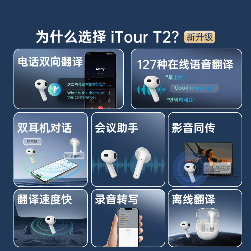 iTour亲爱的翻译官同声传译翻译耳机T2 小语种会议离线实时蓝牙