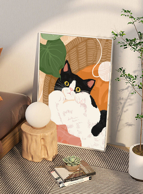 丙烯卡通猫咪数字油画ins简约风