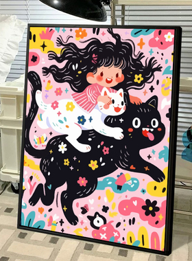 卡通涂鸦女孩数字油画diy丙烯画
