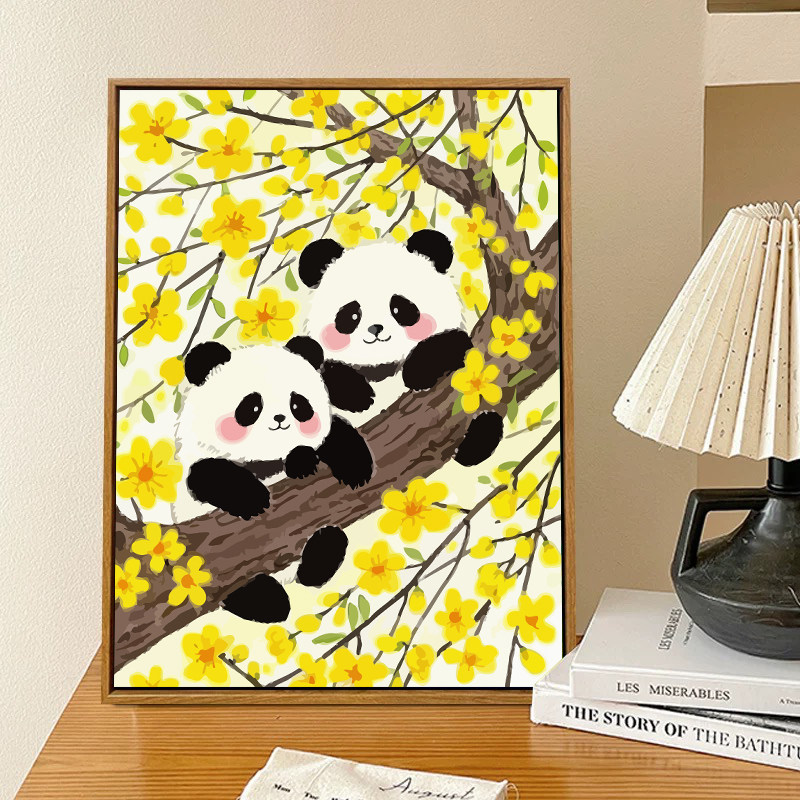 卡通可爱熊猫数字油画填充填色油画风景亲子DIY套装萌趣装饰挂画,淘宝优惠券,粉丝福利购,淘宝优惠卷