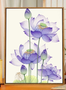 紫色的荷花好运莲莲diy数字油画