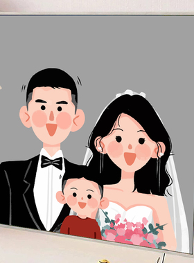 丙烯卡通中式结婚全家福数字油画