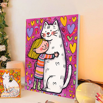 Art Girls and Cat Diy Digital Oil Painting Hand Filled Color Drawing Hand-painted Padded Graffiti Superior Decorative Painting