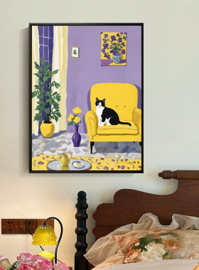 马蒂斯风格猫咪卡通diy数字油画