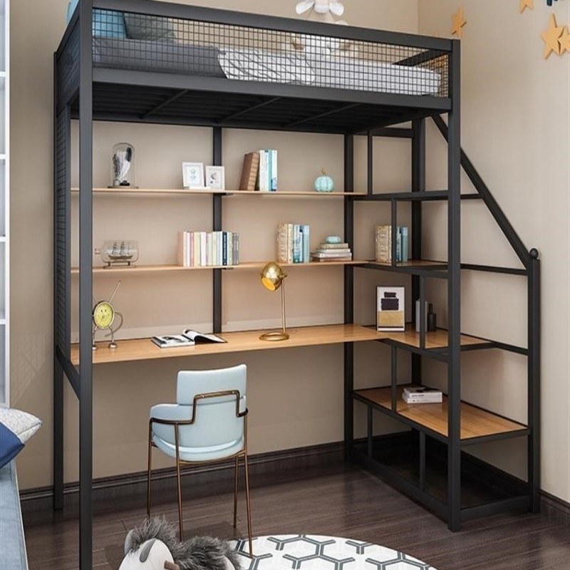 北欧复式阁楼床双人床现代简约高架床小户型省空间上床下桌可定制_虎窝淘