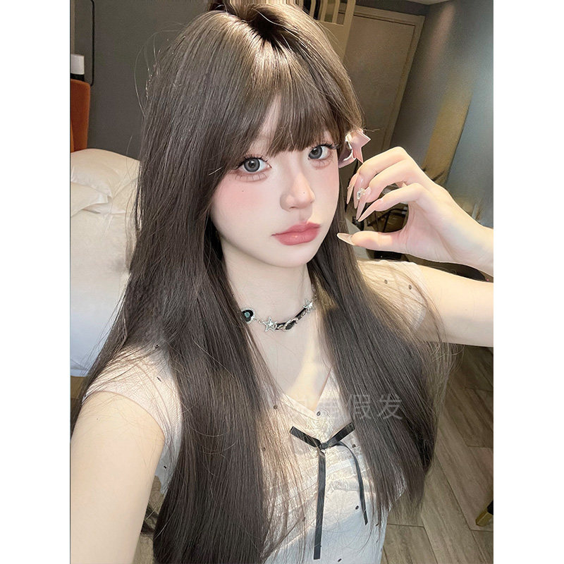 说鹿假发女网红日常长直发日常自然甜美可爱齐刘海全头套式假发