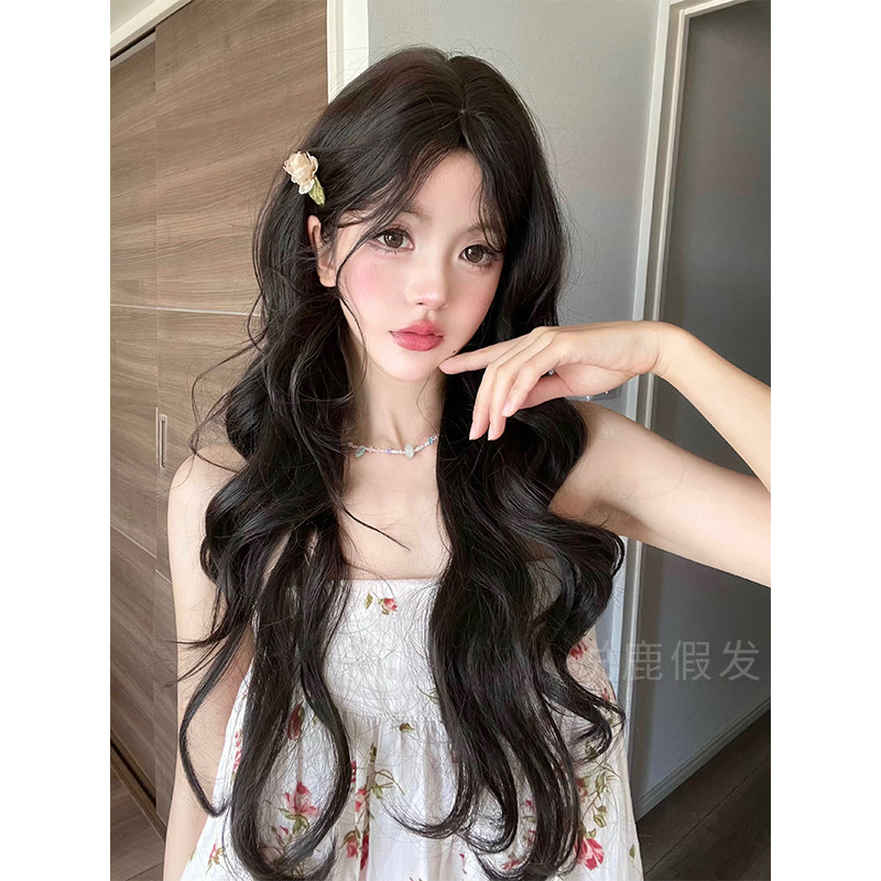 说鹿假发女日常新款长卷发八字刘海黑茶色自然逼真全头套