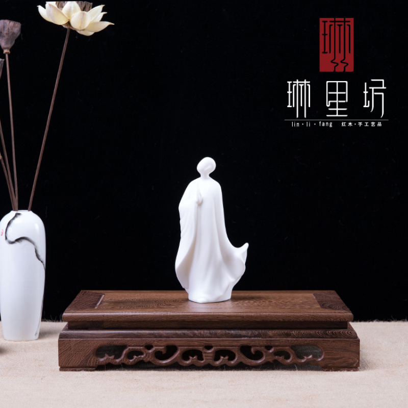 鸡翅木摆件底座家居雕刻实木工艺品托架长方形奇石头花盆佛像底座 - 图1