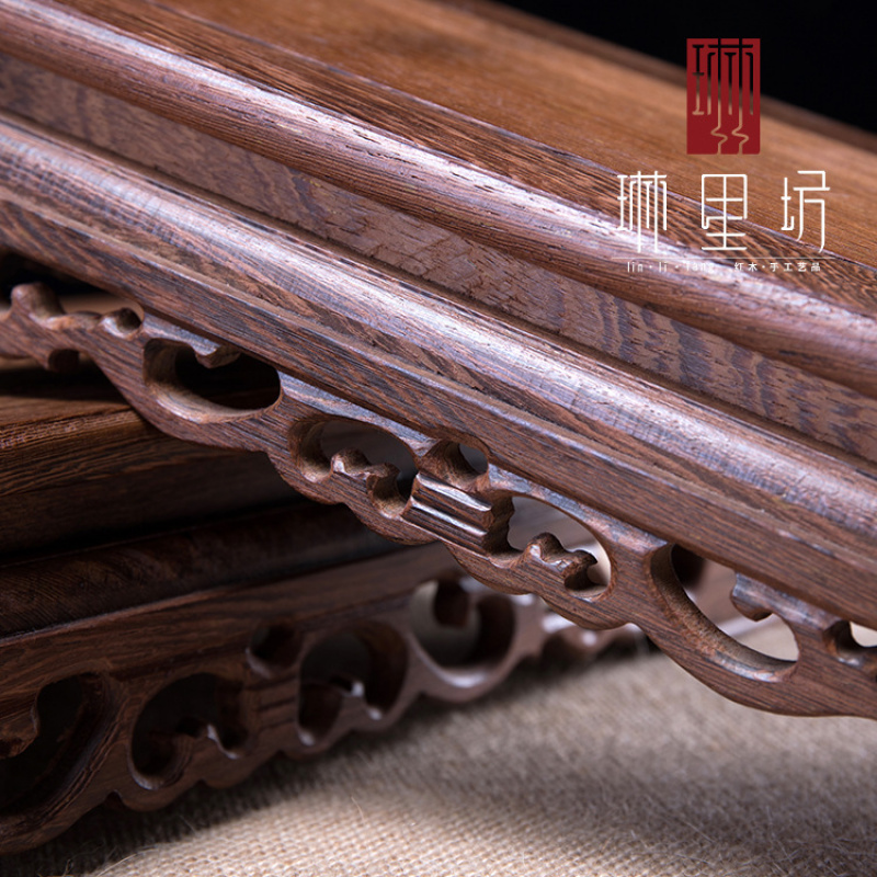 鸡翅木摆件底座家居雕刻实木工艺品托架长方形奇石头花盆佛像底座 - 图2