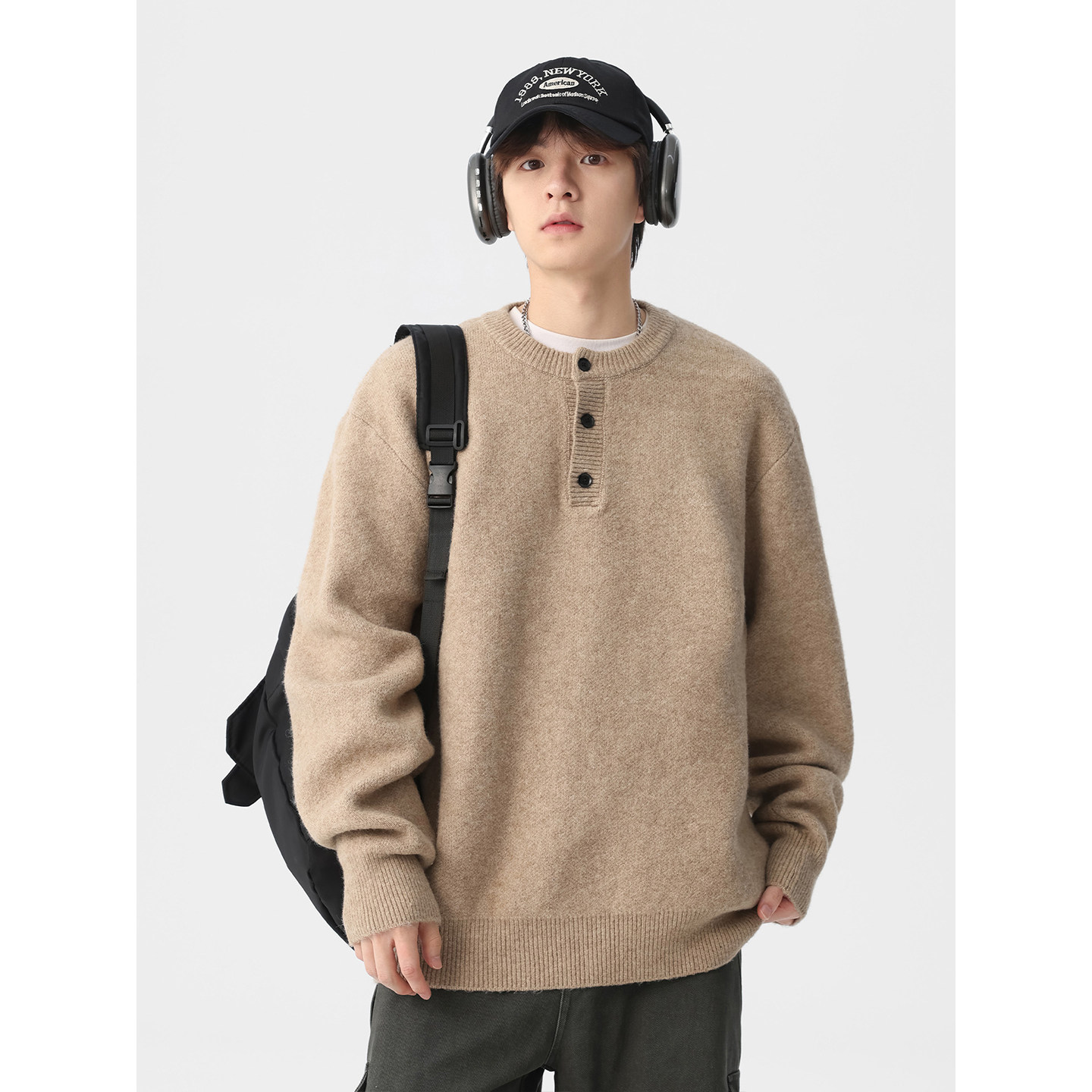 吾一白春秋季2025新款男生美式慵懒宽松针织衫毛衣男士情侣外套,淘宝优惠券,粉丝福利购,淘宝优惠卷