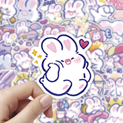 60张胡萝贝儿兔子卡通可爱软萌贴纸表情少女手机装饰防水贴画手账 - 图0