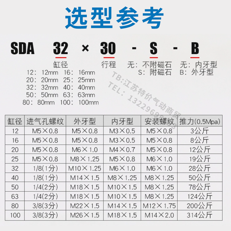 小型缸12大推力32薄型16气缸SDA20X25X40X5X10X15X30X50X75X100SB - 图2