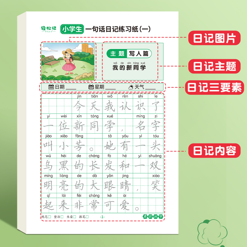 一句话日记练字帖一二年级看图说话写话小学生专用二三年级字帖每日一练语文上下册幼儿园幼小衔接硬笔书法练字本练习写字儿童楷书 - 图0