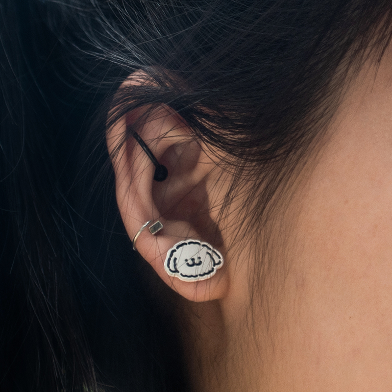 线条小狗Maltese卡通耳钉925银小金毛可爱小众百搭创意礼物耳饰女,淘宝优惠券,粉丝福利购,淘宝优惠卷