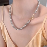 [Дизайнер чистая ручная рука] Австрийское шиисторное жемчужина · платиновая классическая серая жемчужная ожерелье · инопланетный эллипс двойной круг