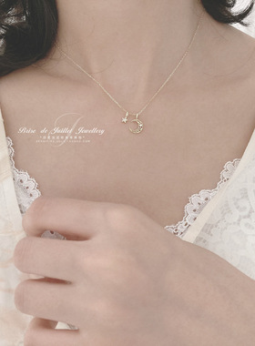 通体S925纯银月亮项链女简约气质