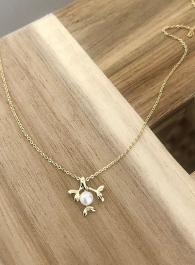 桃花珍珠925纯银项链女轻奢