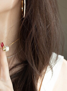 925银镀18K白珐琅圈圈吊坠项链