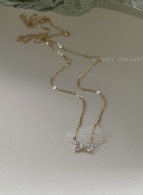 迷你爱心蝴蝶结纯银项链日系甜美