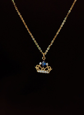 925纯银镀金皇冠项链女个性时尚