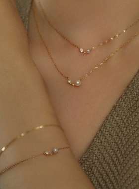 珍珠闪钻吊坠项链锁骨链女轻奢