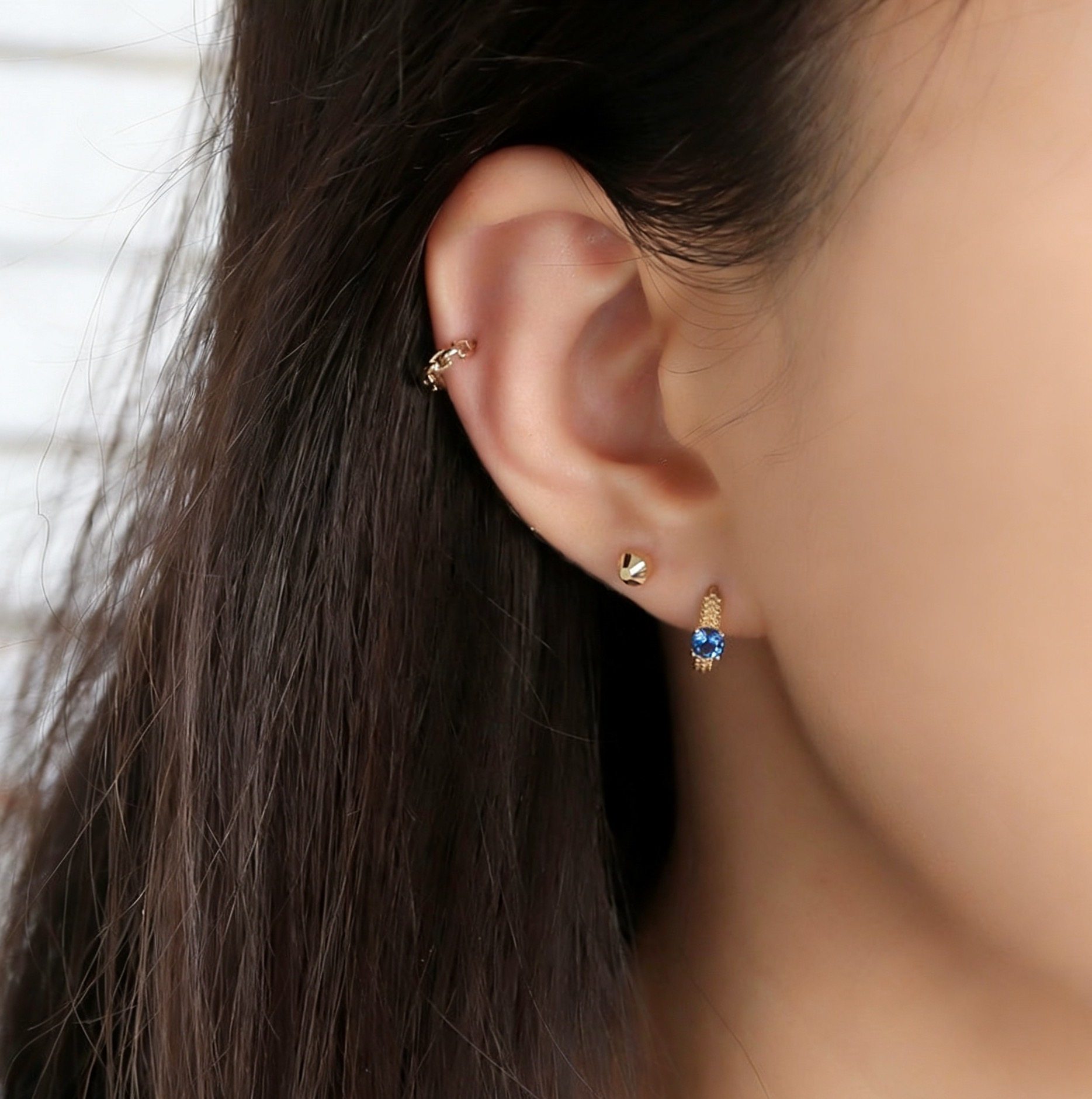 ROMANTIC925纯银镀18K金复古轻奢蓝锆四爪豆豆耳扣耳环耳饰女款,淘宝优惠券,粉丝福利购,淘宝优惠卷