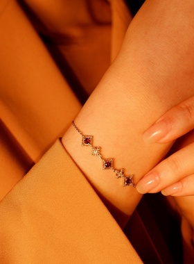 复古石榴红锆石手链女轻奢小众