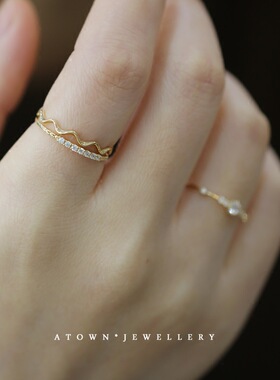 925纯银波浪造型戒指纤细简约