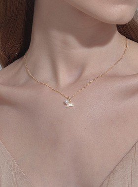 S925银镀18K金珍珠鱼尾项链精致