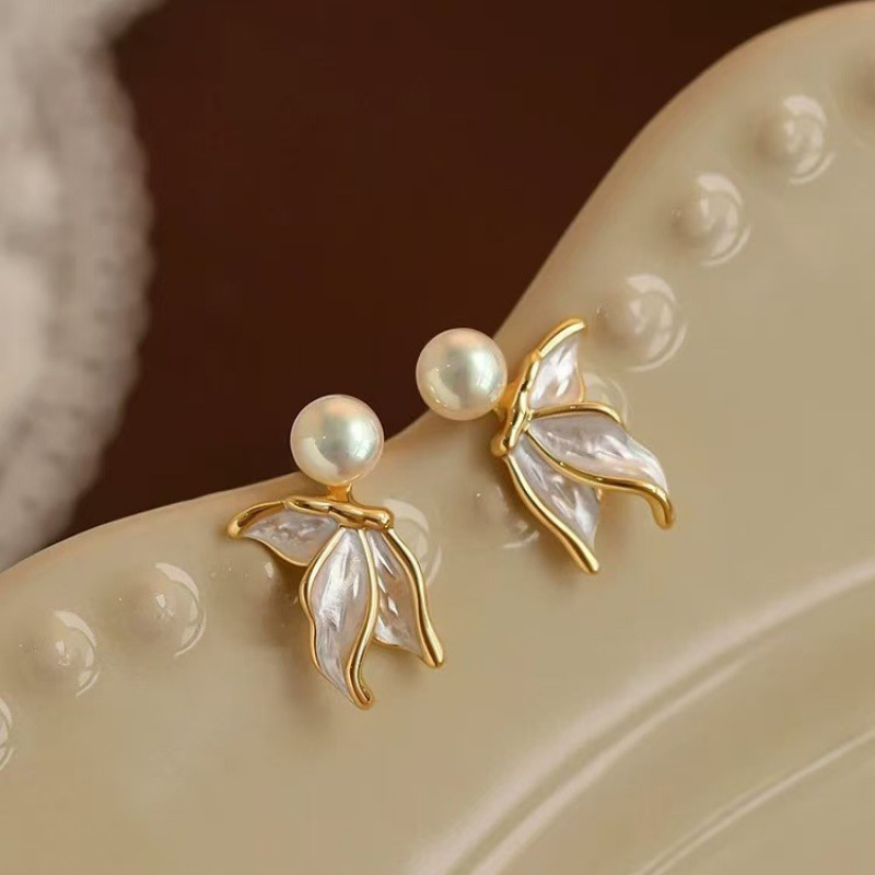 ROMANTIC925纯银珍珠鱼尾耳钉女耳环新款爆款轻奢小众设计感耳饰 - 图2