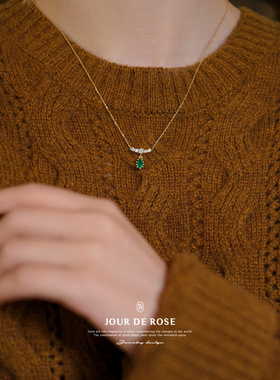 祖母绿水滴纯银吊坠锁骨链项链女