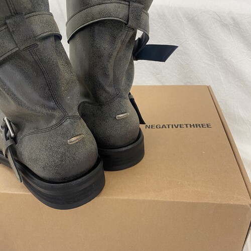 negativethreent3短靴女灰色堆堆靴粗跟复古做旧中筒靴韩版靴子 - 图0