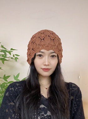 新款镂空针织时尚包头百搭优雅女士堆堆帽子白发保暖透气薄款洋气