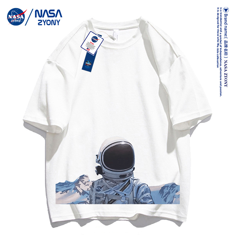 NASA联名官网宇航太空人纯棉短袖T恤夏季2023新款ins潮牌男女款F5_NASA ZYONY国货专柜_女装_女士精品-第3张图片-提都小院