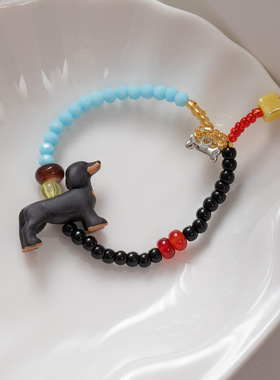 新款卡通可爱腊肠小狗串珠手链项