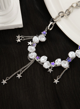 优雅时尚珍珠星星流苏项链轻奢小