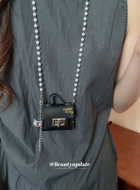 皮革珍珠链方形包包项链女新款手