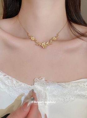 新品花朵树叶吊坠项链欧美精致百