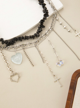 甜酷超闪重工气质锁骨链女黑色碎