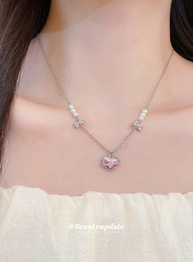 韩系锆石爱心珍珠项链轻奢小众通