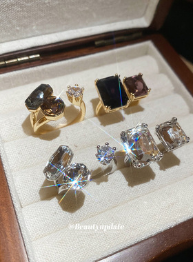 欧美跨境镶钻锆石几何开口戒指轻