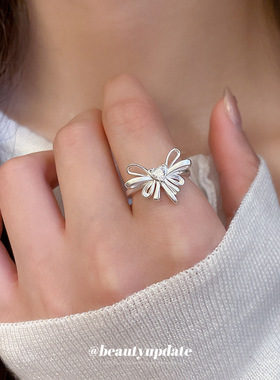 韩系ins锆石蝴蝶结开口戒指小众