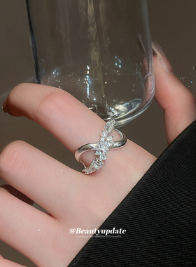 锆石镂空网格宽板蕾丝开口戒指小