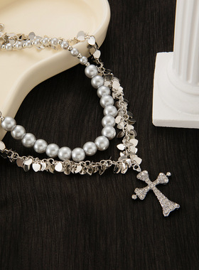 轻奢风高级感双层项链女甜酷珍珠