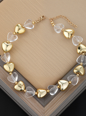 法式复古金色爱心轻奢高级感项链