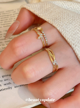 法式复古锆石蝴蝶开口戒指简约时