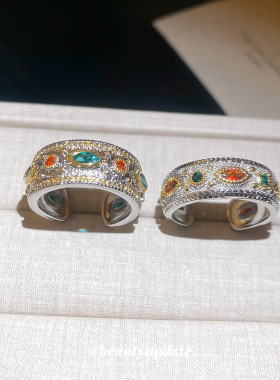 中古vintage锆石纹路开口戒指小