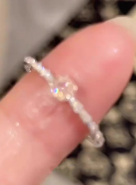 甜酷粉色方糖戒指女时尚轻奢