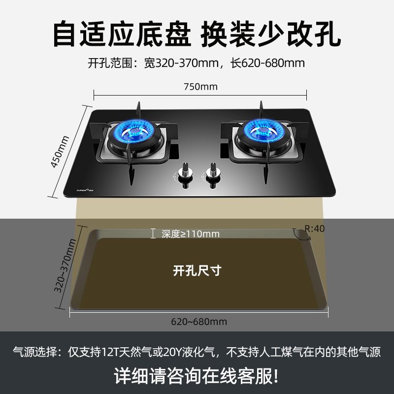 迅达燃气灶煤气灶双灶 家用嵌入式天然气台式液化气猛火炉灶具FJ2