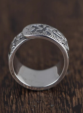 新品梵文戒指复古宽版可调节六字